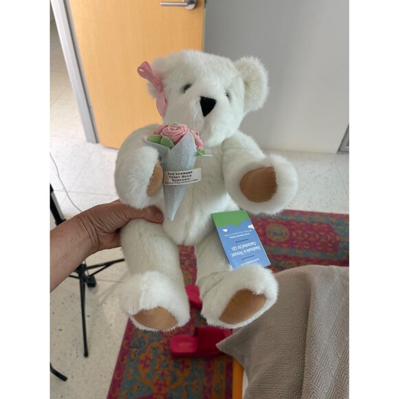 Vermont Teddy Bear Company Plush 16  Jointed Bear White Bow - Picture 7 of 15